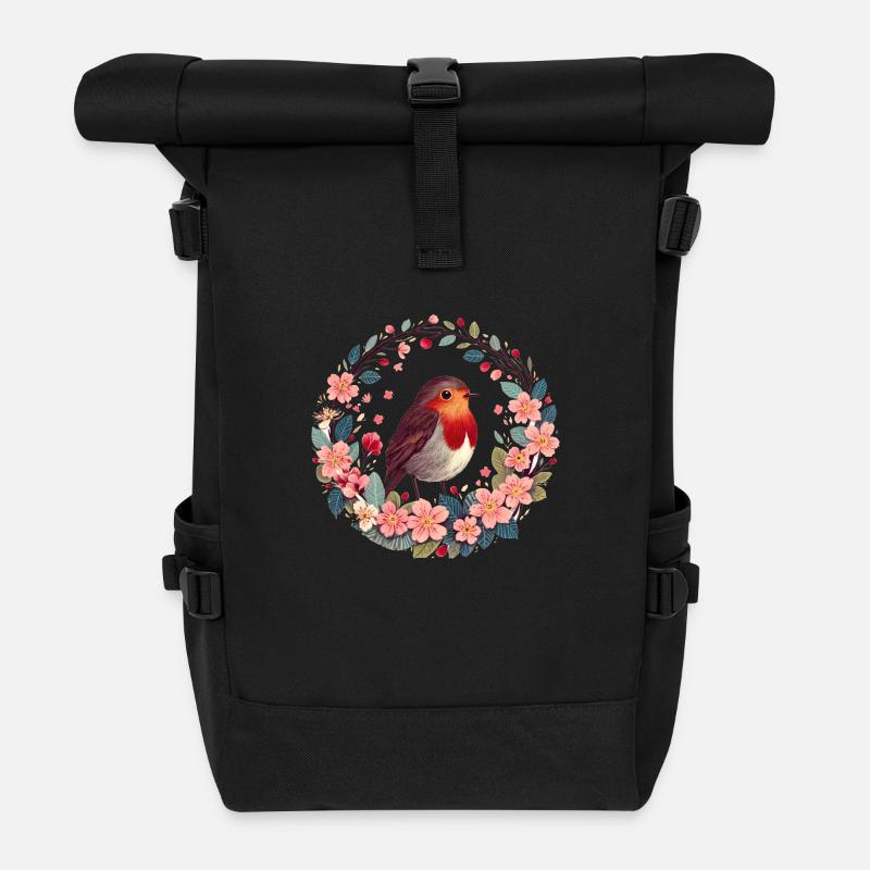 Rotkehlchen - Rolltop Rucksack - Schwarz