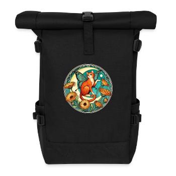 Fée chat roux - Sac à dos roll top - noir - Devant