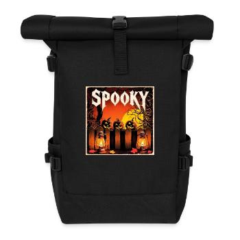 spooky Halloween pumpkins and lanterns - Roll Top Backpack - black - Front