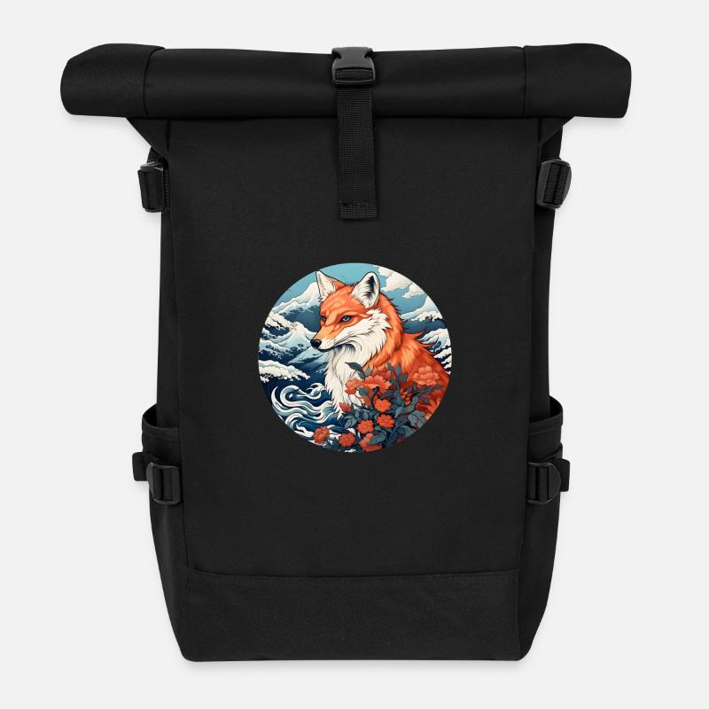 Fox wave Ukiyo-e Hokusai - Roll Top Backpack - black