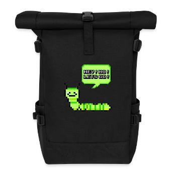 HEY! HO! LETS GO! Pixel Raupe Retroshirt 90er 90s - Rolltop Rucksack - Schwarz - Vorne