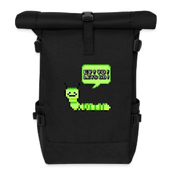 EY! YO! LETS GO! Pixel Raupe Retroshirt 90er 90s - Rolltop Rucksack - Schwarz - Vorne