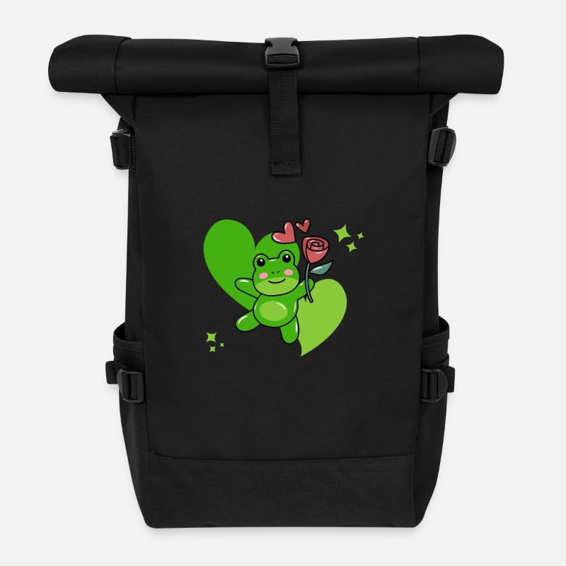 Grenouille avec une Rose - Sac à dos roll top - noir