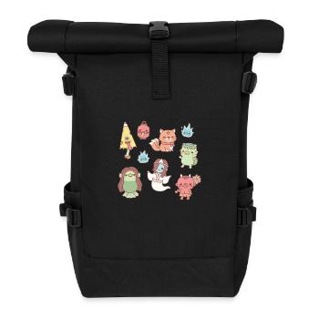 Cute Japanese Yokai Demons And Spirits - Roll Top Backpack - black - Front