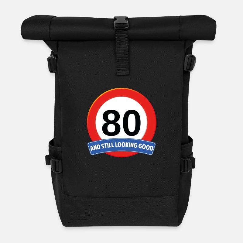 1055 stop sign 80years - Roll Top Backpack - black