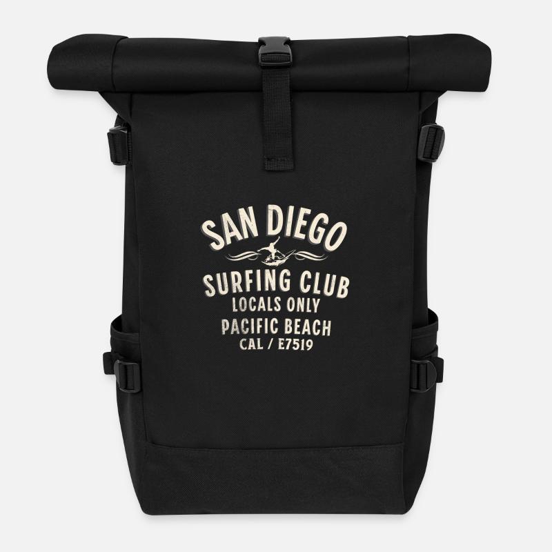 San Diego Pacific beach surfing club - Roll Top Backpack - black