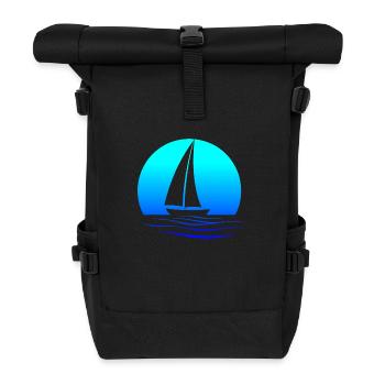 Segelboot Design mit blaugrünem Verlauf - Rolltop Rucksack - Schwarz - Vorne