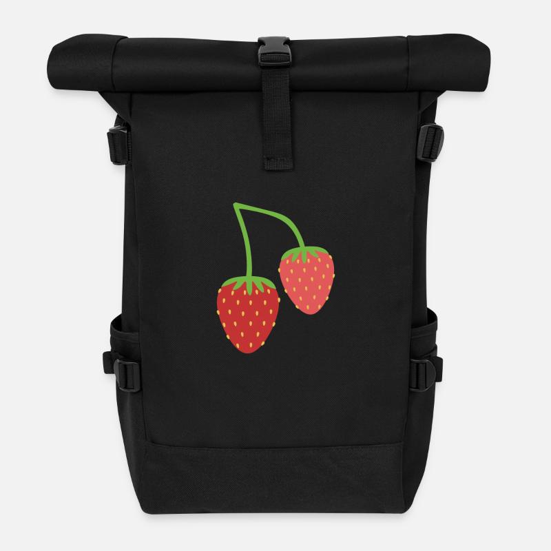 Erdbeeren - Rolltop Rucksack - Schwarz