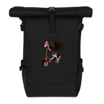 Vulture riding a scooter - Roll Top Backpack - black - Front