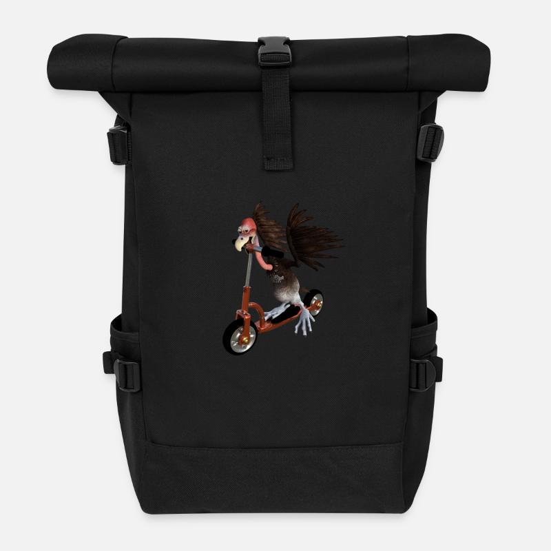 Geier fährt auf einem Roller - Rolltop Rucksack - Schwarz