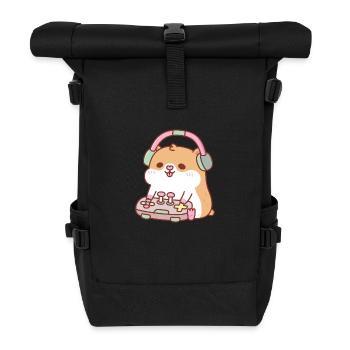 Cute Gamer Hamster Playing Video Games - Roll Top Backpack - black - Front