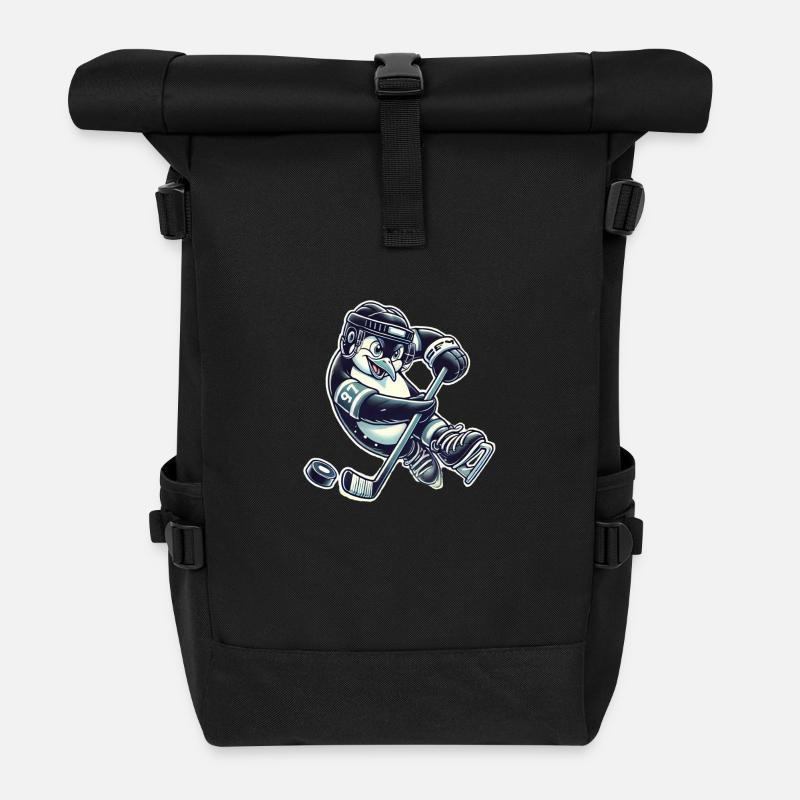 Hockey Penguin - Roll Top Backpack - black