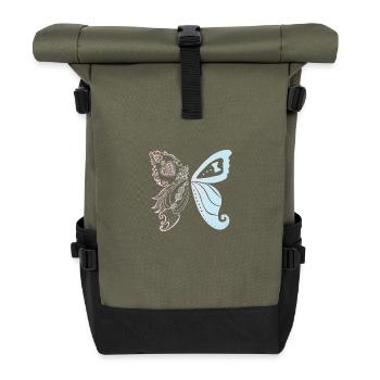 Bride and groom as butterflies - Roll Top Backpack - olive/black - Front