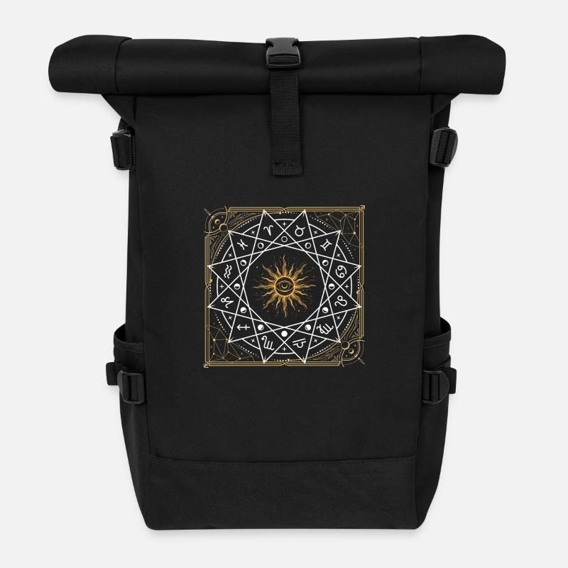 Sternzeichen Rad Goldene Sonne - Rolltop Rucksack - Schwarz
