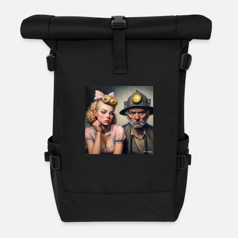 The Girl & The Miner - Roll Top Backpack - black