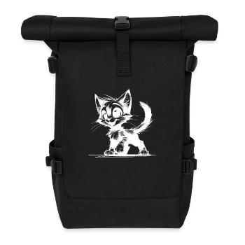 Sympathisch lächelnde Katzen Stubentiger Zeichnung - Rolltop Rucksack - Schwarz - Vorne