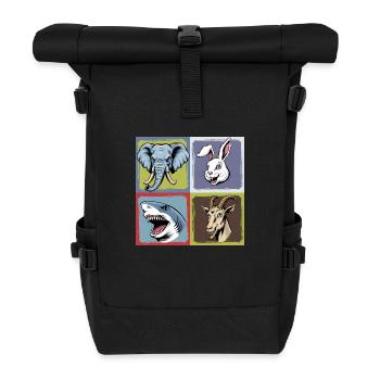 Popart Elefant Hase Hai Ziegenbock Smile Horror - Rolltop Rucksack - Schwarz - Vorne