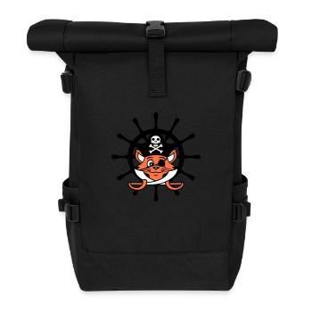 Pirat Katze Säbel Steuerrad Seeräuber Augenklappe - Rolltop Rucksack - Schwarz - Vorne