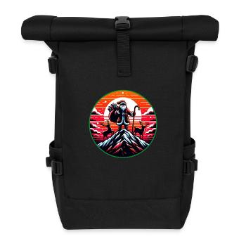 Weihnachtsmann mit Rentieren auf Bergspitze - Rolltop Rucksack - Schwarz - Vorne