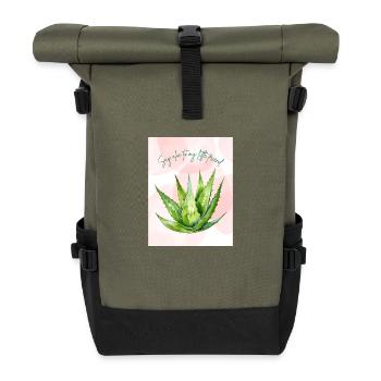 Aloe Plant with Playful Text Design - Roll Top Backpack - olive/black - Front