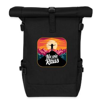 Nix wie raus - Wanderer auf dem Berggipfel - Rolltop Rucksack - Schwarz - Vorne