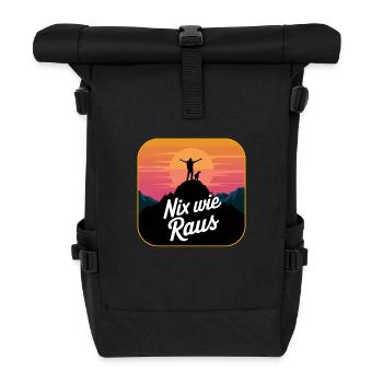 Nix wie raus - Wanderer auf dem Berggipfel - Rolltop Rucksack - Schwarz - Vorne