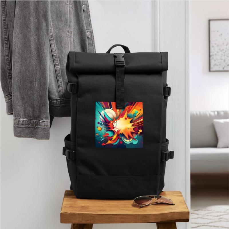 Abstract Colourful Splash with Explosive Design Roll Top Backpack