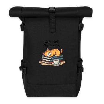 WORK HARD, NAP HARDER - Roll Top Backpack - black - Front