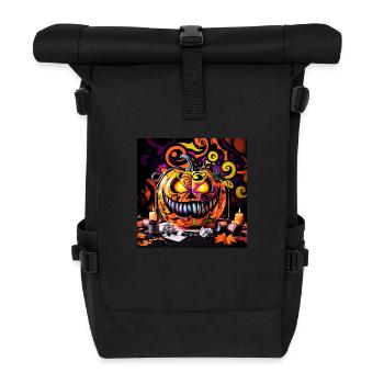 spooky Halloween pumpkin smiling - Roll Top Backpack - black - Front