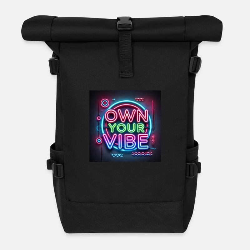 Own your vibe - Roll Top Backpack - black