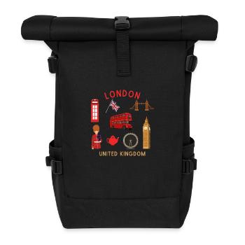 London Sehenswürdigkeiten zum Thema Reisen - Rolltop Rucksack - Schwarz - Vorne
