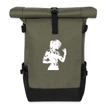 Femme forte dans une pose de combat avec les poings serrés - Sac à dos roll top - olive/noir - Devant