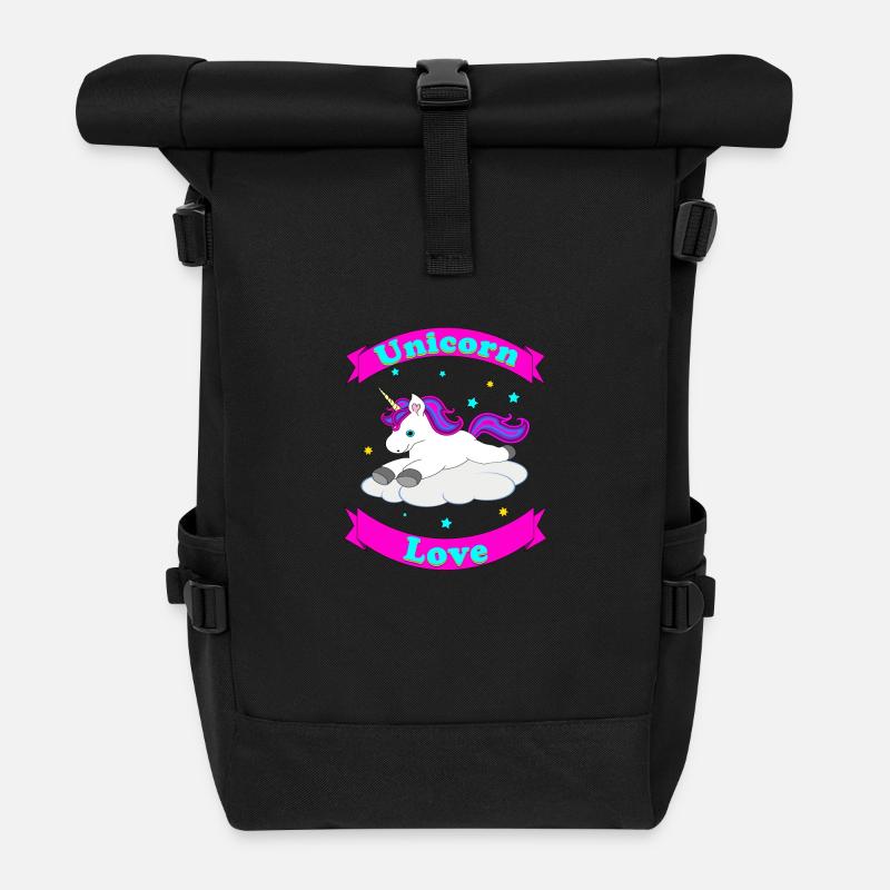 Unicorn Love – Süßes Einhorn-Design - Rolltop Rucksack - Schwarz