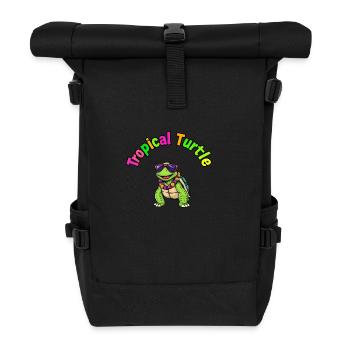 Fröhliche Cartoon grüne Schildkröte mit Rosa & Lila - Rolltop Rucksack - Schwarz - Vorne