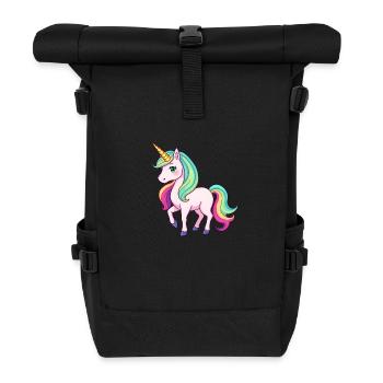 Mystisches Regenbogen Einhorn Pferd Fantasie - Rolltop Rucksack - Schwarz - Vorne