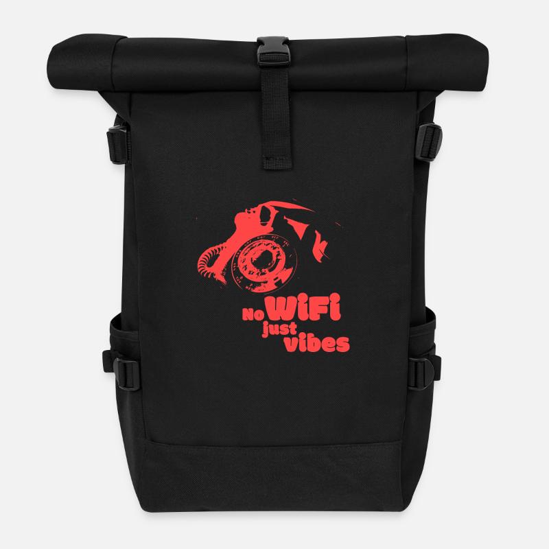No Wifi, just Vibes - Variante rot - Rolltop Rucksack - Schwarz