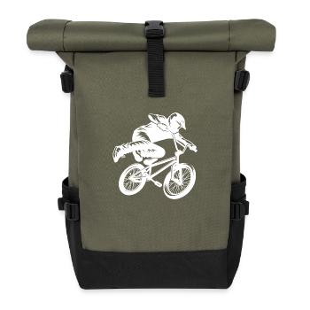 BMX Stunt Freestyle Fahrer Sprung Design - Rolltop Rucksack - Olive/Schwarz - Vorne