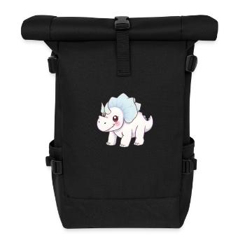 Smiling Cartoon Dinosaur with Blue Bow - Roll Top Backpack - black - Front