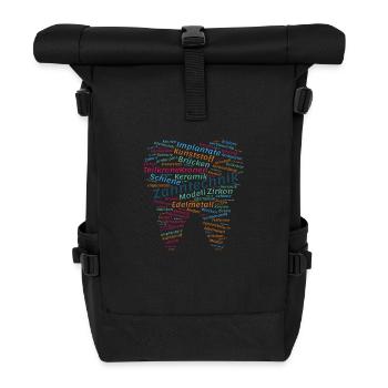 Zahntechnik Wordcloud bunt - Rolltop Rucksack - Schwarz - Vorne