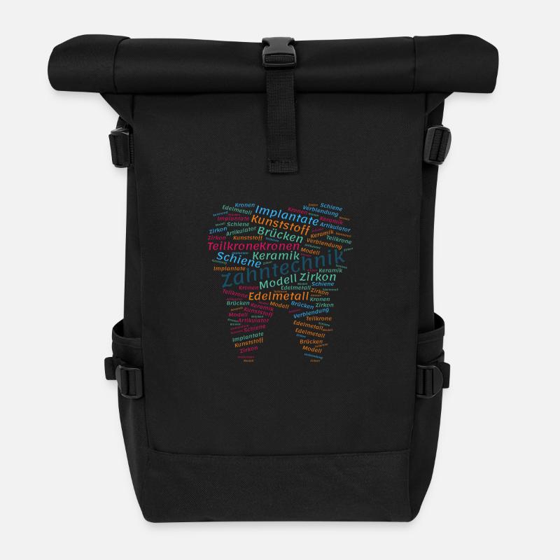 Zahntechnik Wordcloud bunt - Rolltop Rucksack - Schwarz