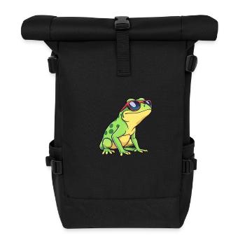 Quirky Frog with Red & Blue Sunglasses, Casual - Roll Top Backpack - black - Front