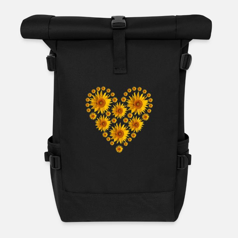 Sonnenblumen - Herz - Rolltop Rucksack - Schwarz