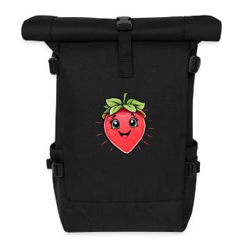 Personnage de fraise de dessin animé heureux - Sac à dos roll top - noir - Devant
