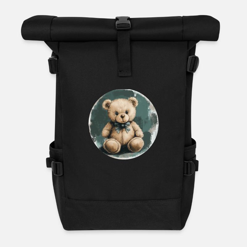 Eleganter Teddybär: Kuschelige Nostalgie! - Rolltop Rucksack - Schwarz