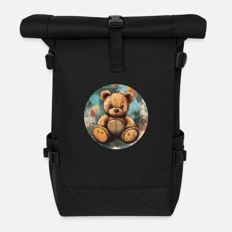 Vintage Bear: Nostalgia with Style! - Roll Top Backpack - black