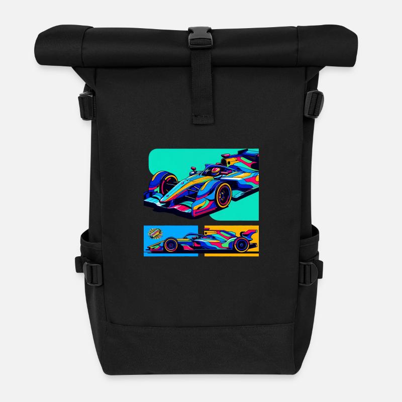Formel Wagen Popart - Rolltop Rucksack - Schwarz