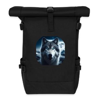 Loup aux yeux bleus la nuit - Sac à dos roll top - noir - Devant