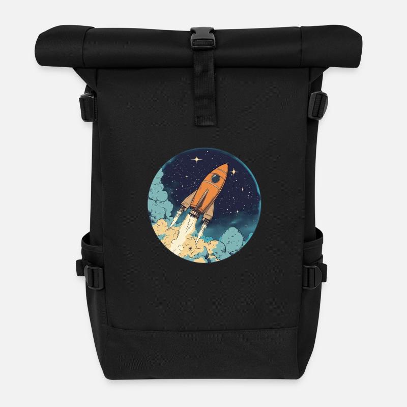 Rocket into the unknown: Departure to new worlds! - Roll Top Backpack - black