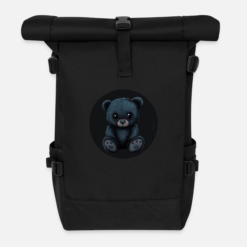 Schwarzer Teddy: Geheimnisvoll und Einzigartig - Rolltop Rucksack - Schwarz