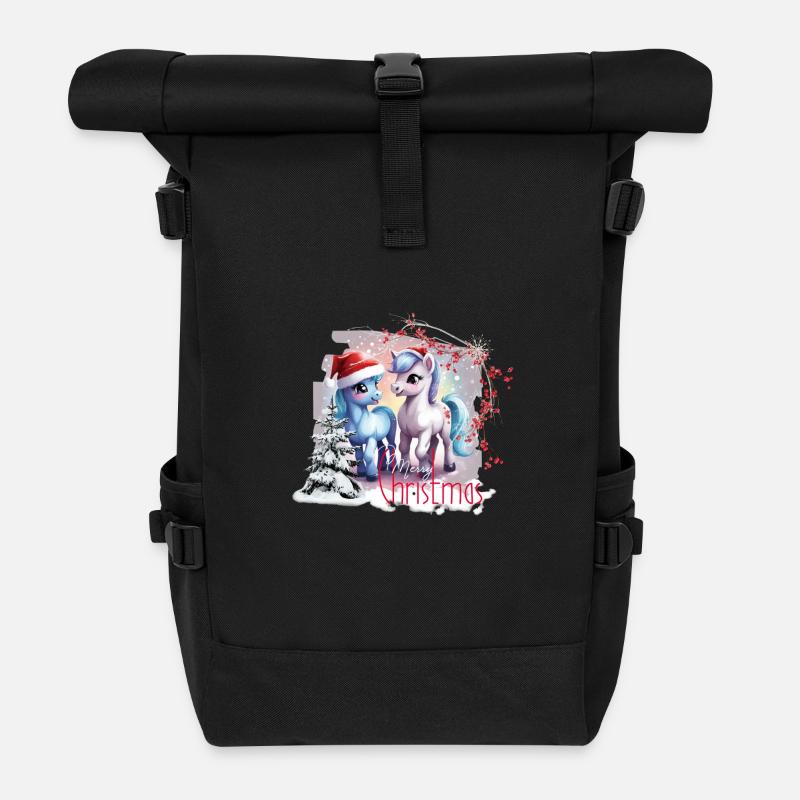 MerryChristmasPonys - Rolltop Rucksack - Schwarz